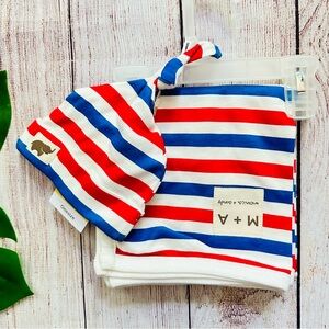M+A by Monica + Andy Baby First Hello Blanket + Cap Organic Set, Red White Blue
